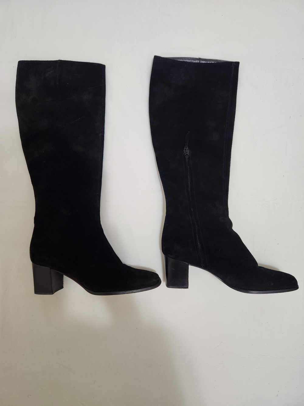 Vintage Saks Fifth Avenue Black Suede Knee-High Block Heel Boots